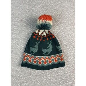 Wigwam Hat Beanie Mens One Size Green Wool Deer Pom Pom Christmas Winter USA